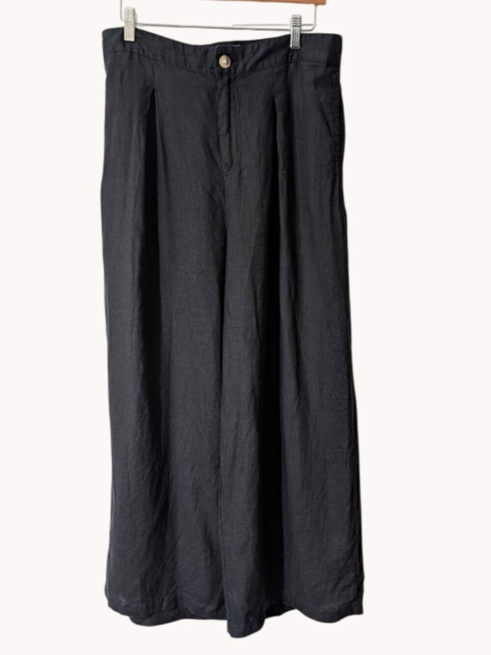Halston 100% Linen Wide Leg Linen Pants Women's Large Black Lagenlook‎ Casual L